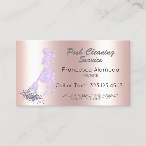 Posh Cleaning Service Pink Metallic  Iridescent Business Card