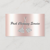 Posh Cleaning Service Pink Metallic Silver Glitter Business Card (Back)