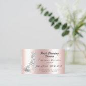 Posh Cleaning Service Pink Metallic Silver Glitter Business Card (Standing Front)