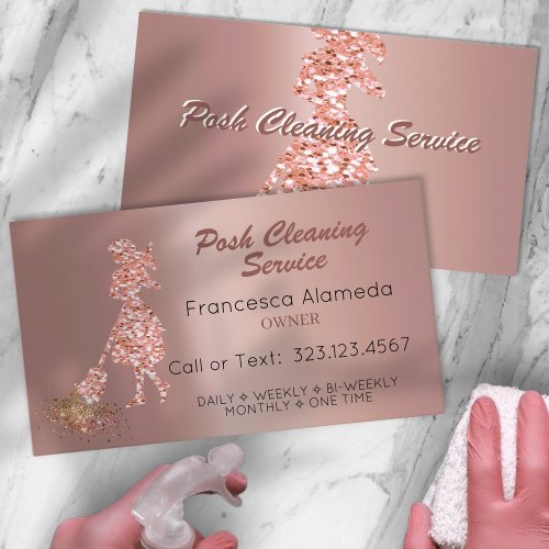 Posh Cleaning Service Rose Gold Foil Pink Template Business Card