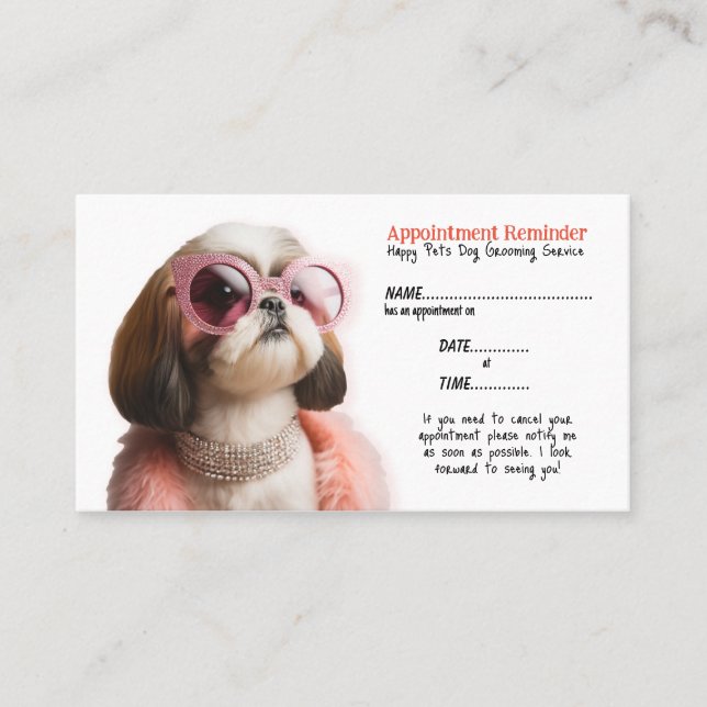 Posh Dog Grooming Appointment Reminder Card (Front)
