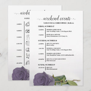 Posh Dusty Purple Rose Wedding Events & Timeline Program