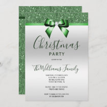 Posh Emerald Green Jewel Bow Christmas Party Invitation