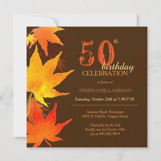 Posh Fall Maple 50th Birthday Party Invitation (Front)