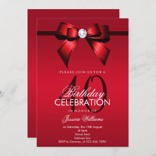 Posh Gem Bow & Ribbon 40th Birthday Invitation