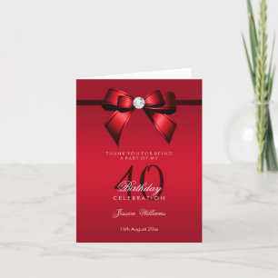 Posh Gem Bow & Ribbon 40th Birthday Letterpress Thank You Card