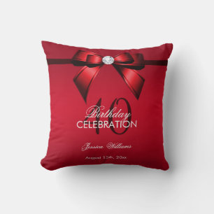 Posh Gem Bow & Ribbon 40th Birthday Throw Pillow