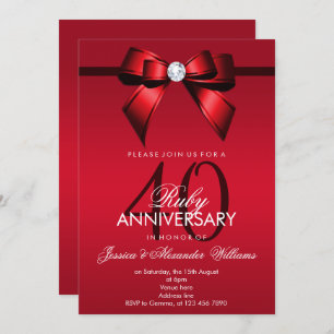Posh Gem Bow & Ribbon 40th Wedding Anniversary Invitation