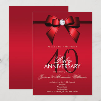 Posh Gem Bow & Ribbon 40th Wedding Anniversary Invitation