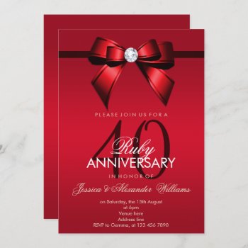 Posh Gem Bow & Ribbon 40th Wedding Anniversary Invitation by Sarah_Designs at Zazzle