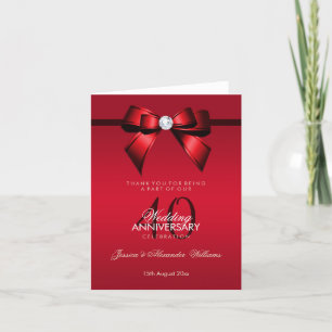 Posh Gem Bow & Ribbon 40th Wedding Anniversary Letterpress Thank You Card