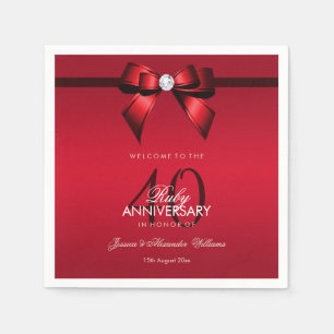Posh Gem Bow & Ribbon 40th Wedding Anniversary Napkins