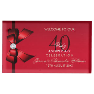 Posh Gem Bow & Ribbon 40th Wedding Anniversary Place Card Holder