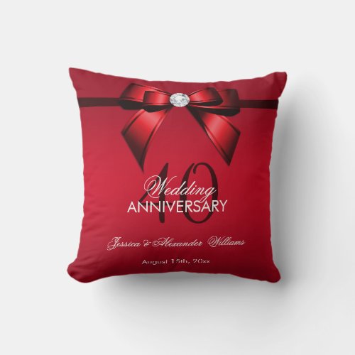 Posh Gem Bow  Ribbon 40th Wedding Anniversary Throw Pillow