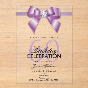Posh Gem Bow & Ribbon 60th Birthday Acrylic Invitations