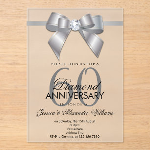Posh Gem Bow & Ribbon 60th Wedding Anniversary Acrylic Invitations