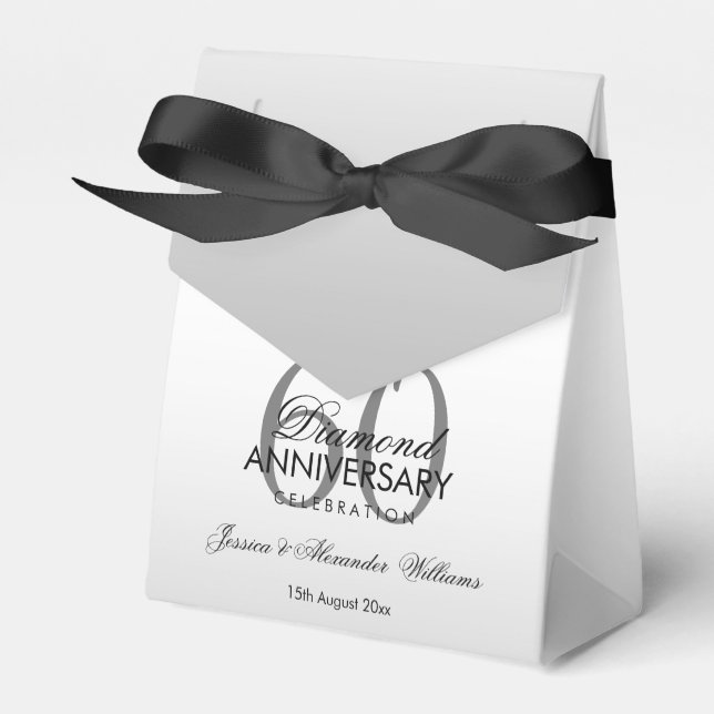 Posh Gem Bow & Ribbon 60th Wedding Anniversary Favor Boxes (Front Side)