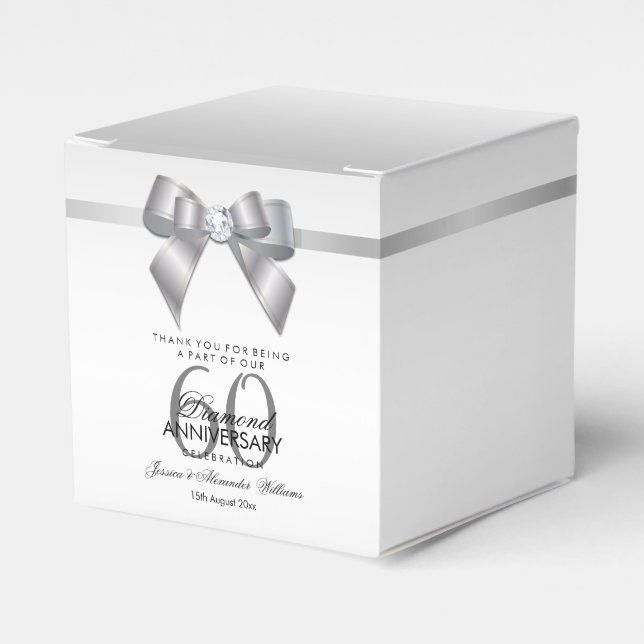 Posh Gem Bow & Ribbon 60th Wedding Anniversary Favor Boxes (Front Side)