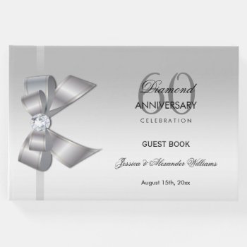 Posh Gem Bow & Ribbon 60th Wedding Anniversary Guest Book by Sarah_Designs at Zazzle