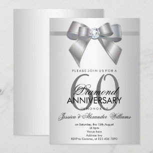 Posh Gem Bow & Ribbon 60th Wedding Anniversary Invitation