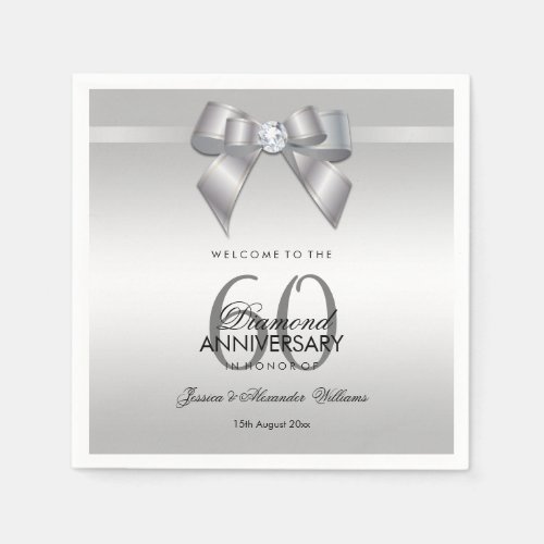 Posh Gem Bow  Ribbon 60th Wedding Anniversary Napkins