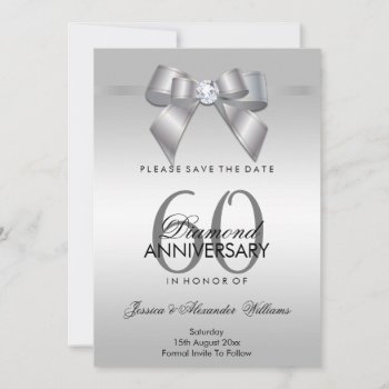 Posh Gem Bow & Ribbon 60th Wedding Anniversary Save The Date by Sarah_Designs at Zazzle