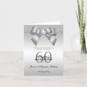 Posh Gem Bow & Ribbon 60th Wedding Anniversary Thank You Card