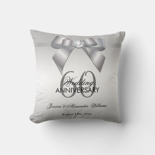 Posh Gem Bow  Ribbon 60th Wedding Anniversary Throw Pillow