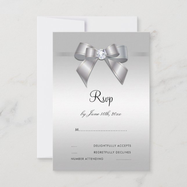 Posh Gem Bow & Ribbon 60th Wedding RSVP (Front)