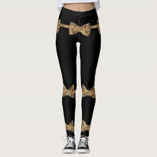 Posh Girls - Black & Gold Bow Tie Leggings