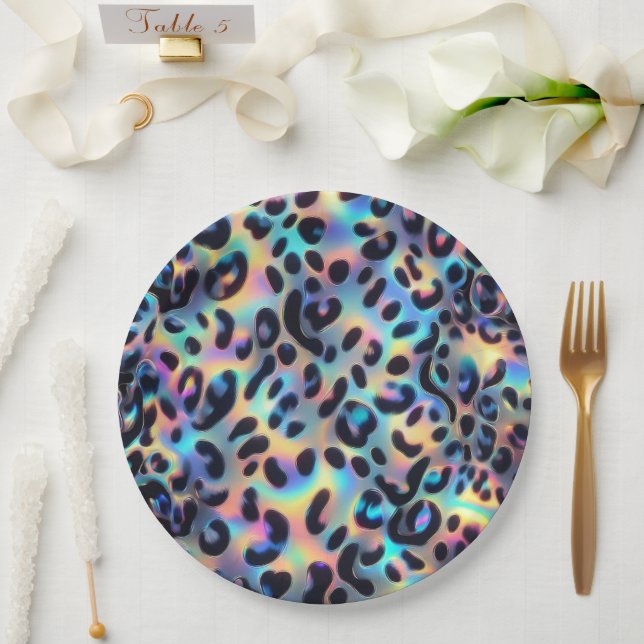 Posh Glam Opal Leopard Print Paper Plates (Wedding)
