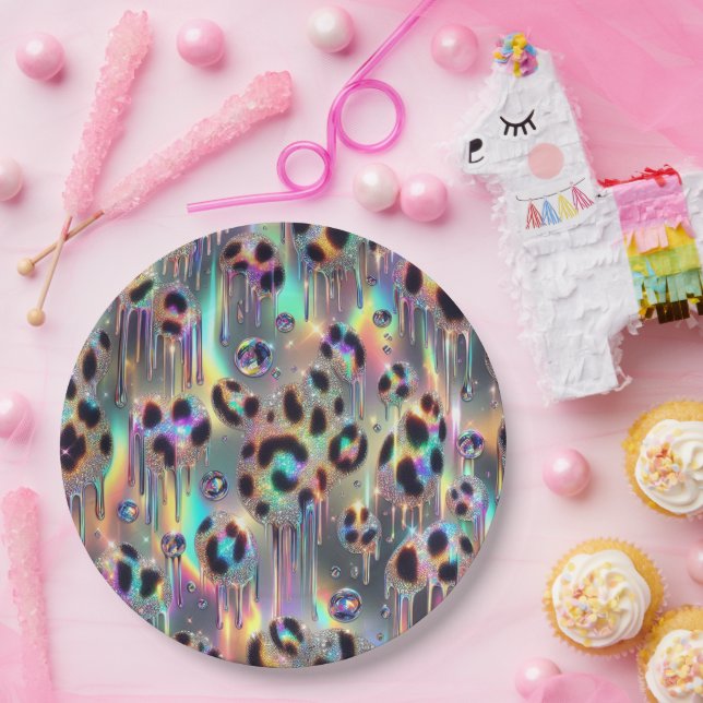 Posh Glam Opal Leopard Print Paper Plates (Party)