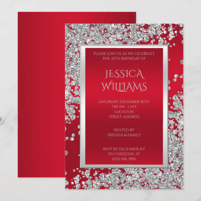Posh Glitzy Diamonds & Ruby Red Birthday party Invitation | Zazzle