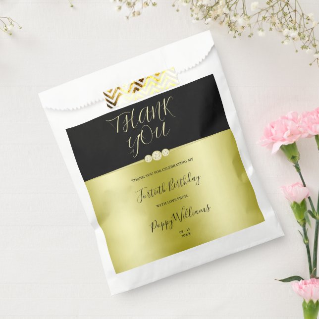 Posh Gold & Black Elegant Diamonds 40th Birthday Favor Bag (Sealed)
