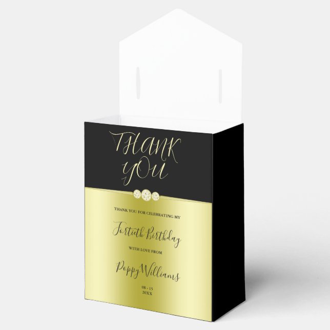 Posh Gold & Black Elegant Diamonds 40th Birthday Favor Boxes (Opened)