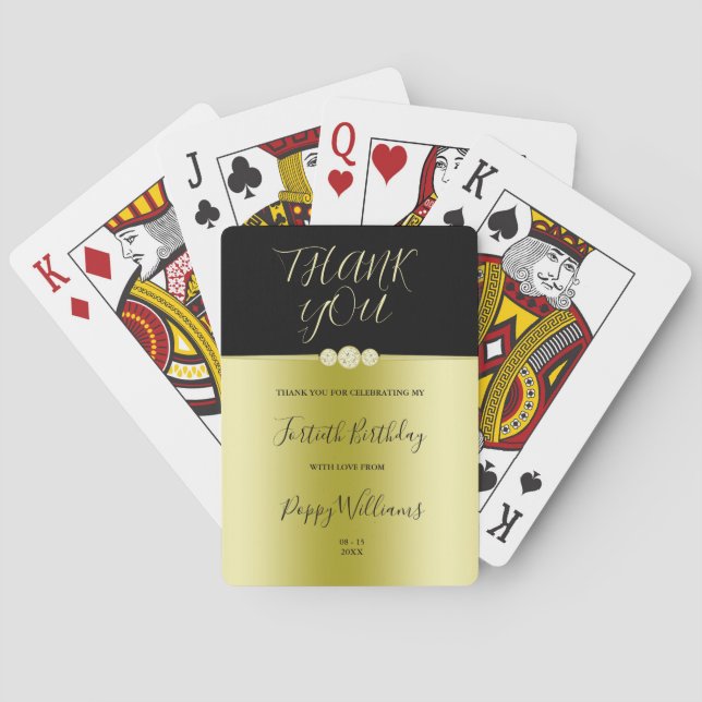 Posh Gold & Black Elegant Diamonds 40th Birthday Poker Cards (Back)