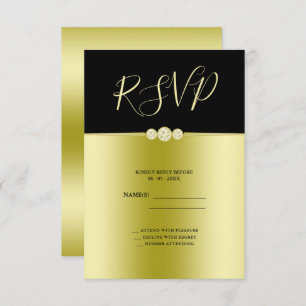 Posh Gold & Black Elegant Diamonds Birthday RSVP Card
