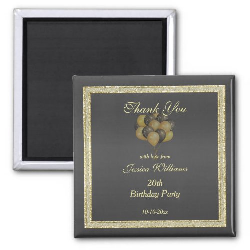 Posh Gold  Black Glitter  Balloons Birthday Magnet