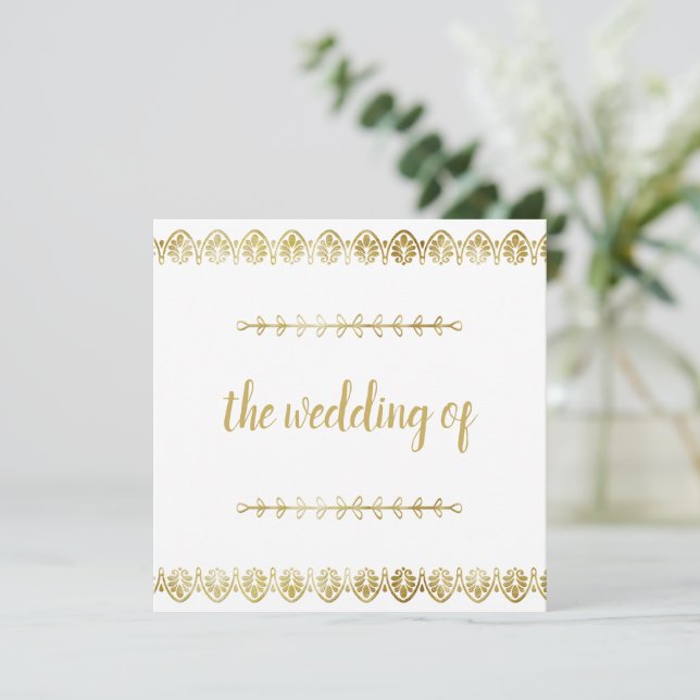 Posh Gold Border Wedding Invitation (Standing Front)