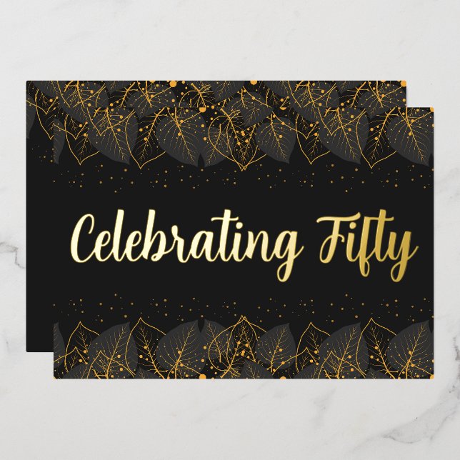 Posh Gold Leaf Birthday Foil Invitation (Front/Back)