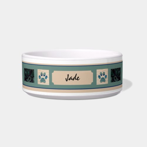 Posh Jade Personalized Pet Bowl with Ocean Paws