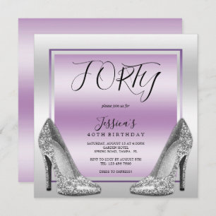 Posh Lilac & Silver Stilettos 40th Birthday Invitation