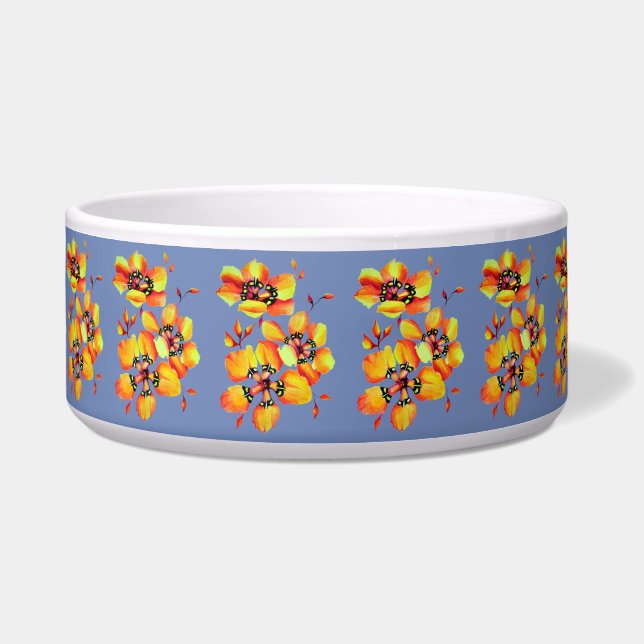 Posh Luxurious Elegant Sparaxis Flowers Blue Grey Bowl (Front)