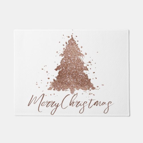 Posh Merry Christmas  Glam Rose Gold Blush Tree Doormat