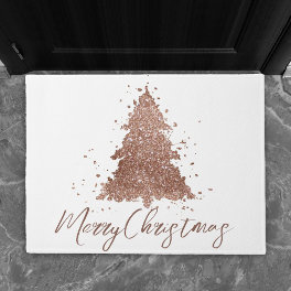 Posh Merry Christmas Glam Rose Gold Blush Tree Doormat