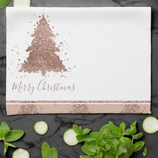 Posh Merry Christmas | Glam Rose Gold Blush Tree Kitchen Towel (Creator Uploaded)