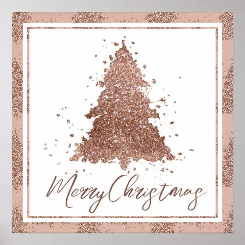 Posh Merry Christmas  Glam Rose Gold Blush Tree Poster