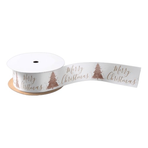 Posh Merry Christmas  Glam Rose Gold Blush Tree Satin Ribbon