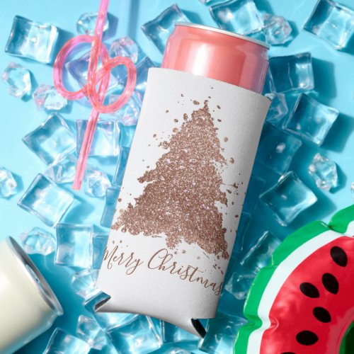 Posh Merry Christmas  Glam Rose Gold Blush Tree Seltzer Can Cooler