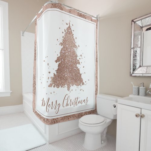 Posh Merry Christmas  Glam Rose Gold Blush Tree Shower Curtain